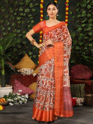 MISHRI COLLECTION Women's Saree Pure Cotton Fabric Digital Print Saree with Unstitched Blouse Piece (Free Size) 2