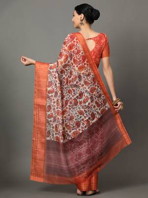 MISHRI COLLECTION Women's Saree Pure Cotton Fabric Digital Print Saree with Unstitched Blouse Piece (Free Size) 3