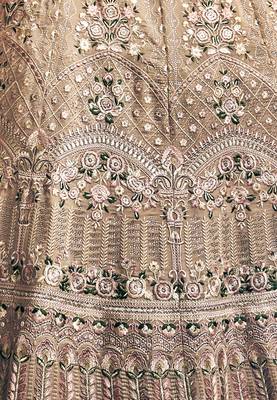 Rodeo Dust pink Swarovski, Thread & Zari embroidered with cut work Georgette Semi Stitched Wedding Lehenga 7