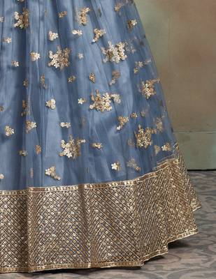 Ly Slate Grey Zari & Sequins Embroidered Semi Stitched Net Lehenga For Bridesmaid 5