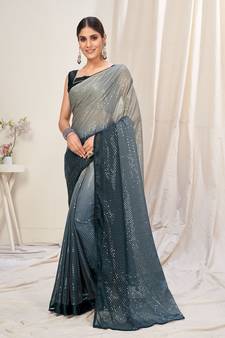 Grey plain chiffon saree with blouse