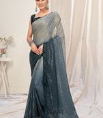 Grey plain chiffon saree with blouse