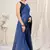 Blue plain chiffon saree with blouse