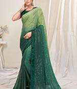 Green Plain Chiffon Saree With Blouse