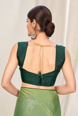 Green Plain Chiffon Saree With Blouse 5