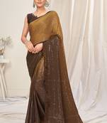 Brown plain chiffon saree with blouse