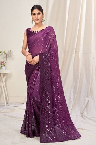 Magenta plain chiffon saree with blouse