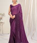 Magenta plain chiffon saree with blouse