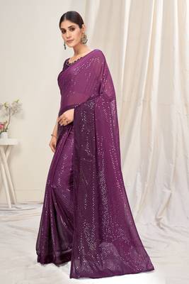 Magenta plain chiffon saree with blouse 2