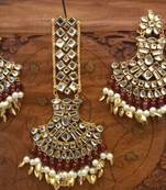 Copper Base Very Light Weight Handmade Kundan Gold Plated Earring Maangtika Combo Set Jewellery