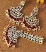 Copper Base Very Light Weight Handmade Kundan Gold Plated Earring Maangtika Combo Set Jewellery