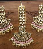 Copper Base Very Light Weight Handmade Kundan Gold Plated Earring Maangtika Combo Set Jewellery
