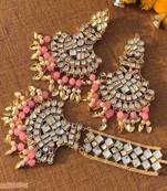 Copper Base Very Light Weight Handmade Kundan Gold Plated Earring Maangtika Combo Set Jewellery