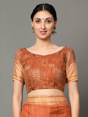 MISHRI COLLECTION Women's Saree Pure Cotton Fabric Digital Print Saree with Unstitched Blouse Piece (Free Size) 4