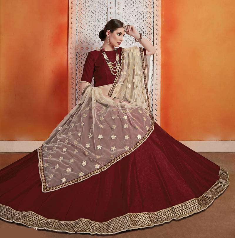 Mesmerizing Maroon Zari Embroidered Art Silk Lehenga choli for wedding