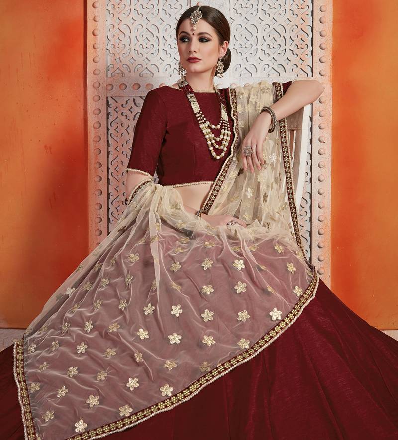 Mesmerizing Maroon Zari Embroidered Art Silk Lehenga choli for wedding