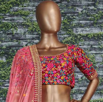 Yellow Thread Dori Zari And Sequins Embroidered With Stonework Mulberry Silk Semi Stitched Lehenga Choli For Bride 6