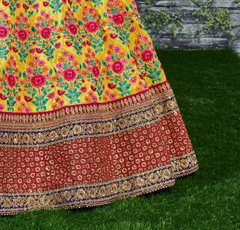 Yellow Thread Dori Zari And Sequins Embroidered With Stonework Mulberry Silk Semi Stitched Lehenga Choli For Bride 10