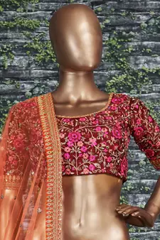 Navy Blue Thread Dori Zari & Sequins Embroidered With Stonework Mulberry Silk Semi Stitched Lehenga Choli For Wedding