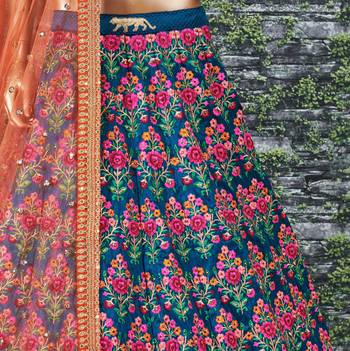 Navy Blue Thread Dori Zari & Sequins Embroidered With Stonework Mulberry Silk Semi Stitched Lehenga Choli For Wedding 7