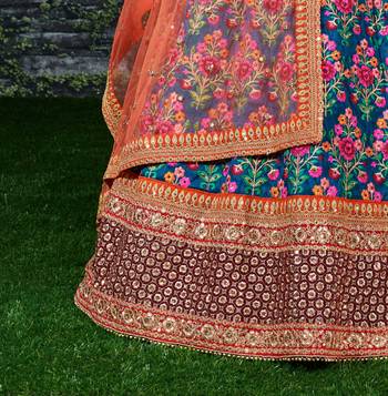 Navy Blue Thread Dori Zari & Sequins Embroidered With Stonework Mulberry Silk Semi Stitched Lehenga Choli For Wedding 9