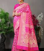 Pink woven Faux kanchipuram silk saree with blouse