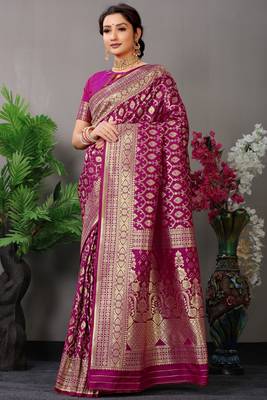 Wine woven Faux kanchipuram silk saree with blouse 1