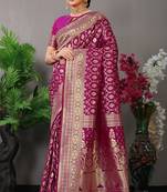 Wine woven Faux kanchipuram silk saree with blouse