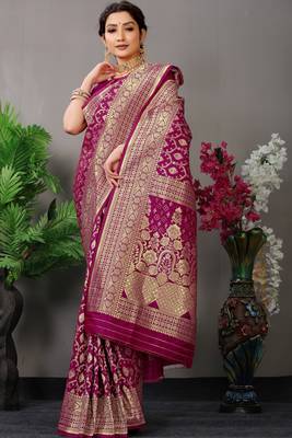 Wine woven Faux kanchipuram silk saree with blouse 2