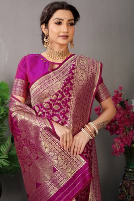 Wine woven Faux kanchipuram silk saree with blouse 4