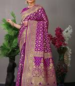 Purple woven Faux kanchipuram silk saree with blouse