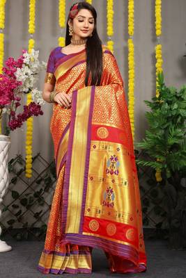 Red woven Faux kanchipuram silk saree with blouse 1