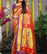 Red woven Faux kanchipuram silk saree with blouse
