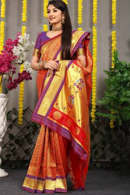 Red woven Faux kanchipuram silk saree with blouse 2
