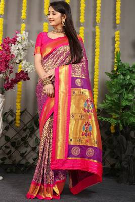 Purple woven Faux kanchipuram silk saree with blouse 1