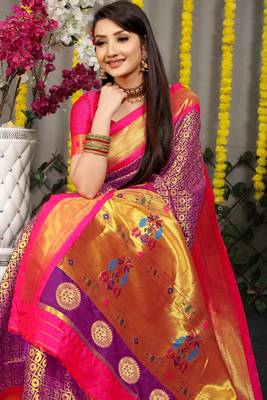 Purple woven Faux kanchipuram silk saree with blouse 3