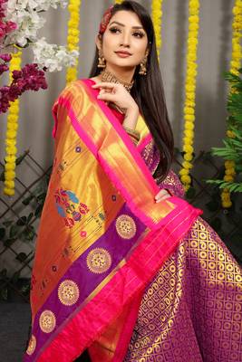 Purple woven Faux kanchipuram silk saree with blouse 4