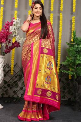 Wine woven Faux kanchipuram silk saree with blouse 1