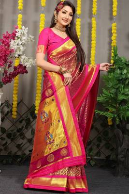 Wine woven Faux kanchipuram silk saree with blouse 2