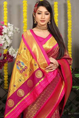Wine woven Faux kanchipuram silk saree with blouse 4