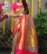 Green woven Faux kanchipuram silk saree with blouse