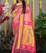 Pink woven Faux kanchipuram silk saree with blouse