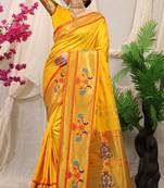 Yellow Woven Paithani Silk Blend Saree With Blouse