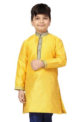 Yellow woven silk boys-kurta-pyjama 2