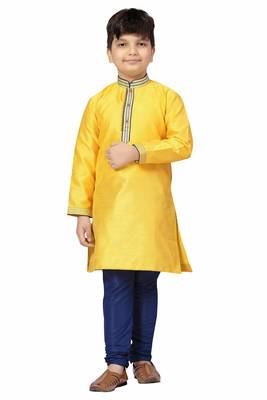 Yellow woven silk boys-kurta-pyjama 3