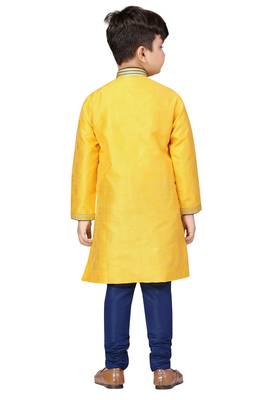 Yellow woven silk boys-kurta-pyjama 4