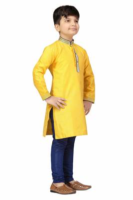 Yellow woven silk boys-kurta-pyjama 1