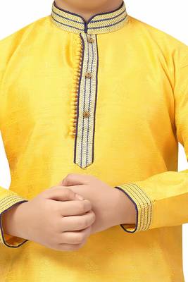 Yellow woven silk boys-kurta-pyjama 5