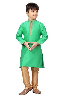 Green woven silk boys-kurta-pyjama 1