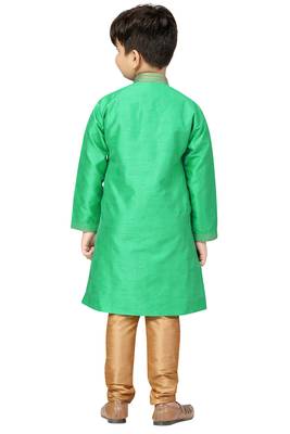 Green woven silk boys-kurta-pyjama 3